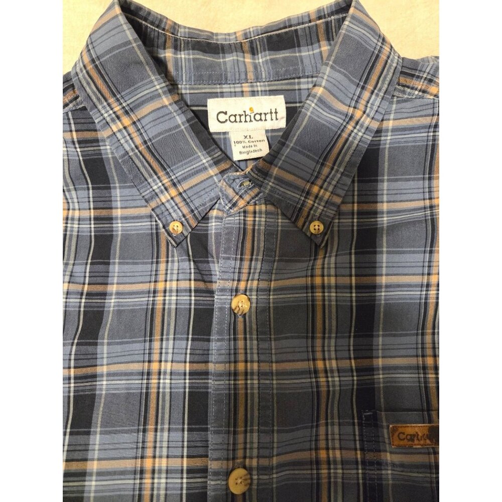 Carhartt Mens Heavy Cotton Blue Plaid Button-Down LS Shirt XL Classic C